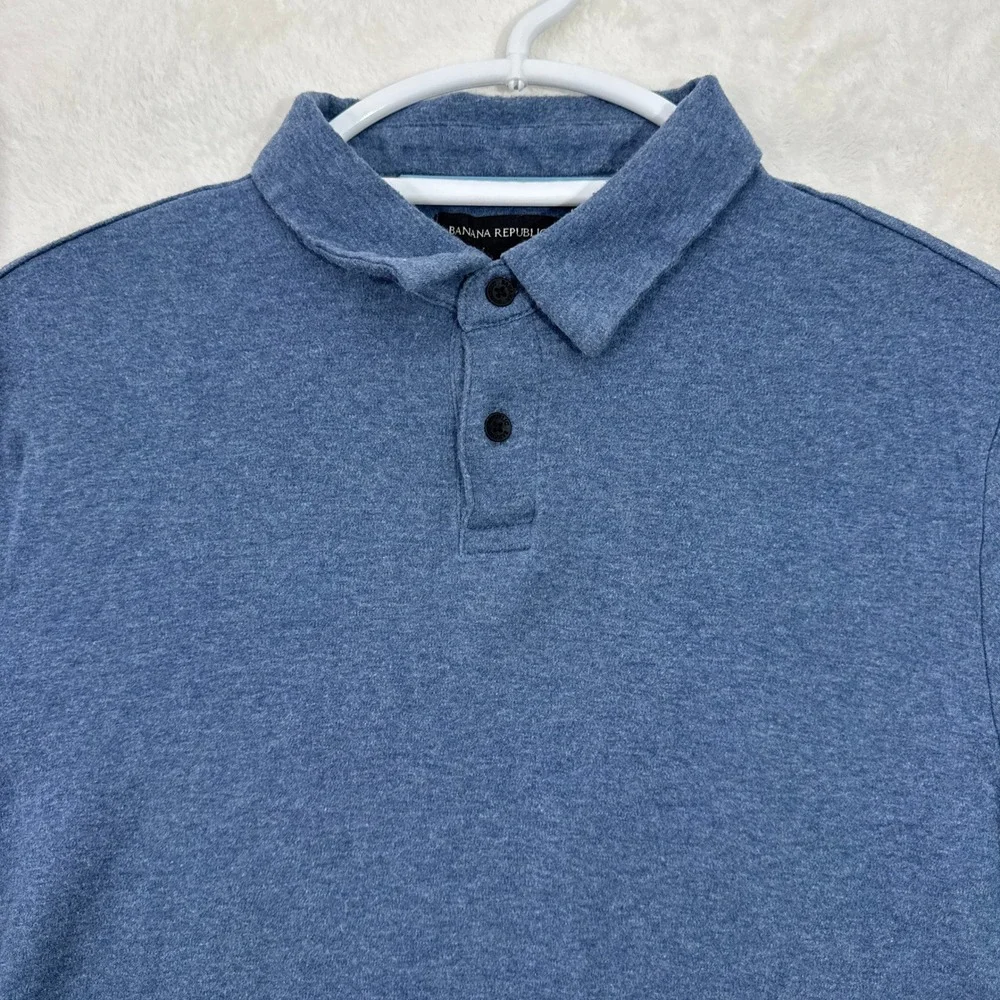 Banana Republic Polo Shirt Mens Large Blue Heathered Cotton Short Sleeve Logo